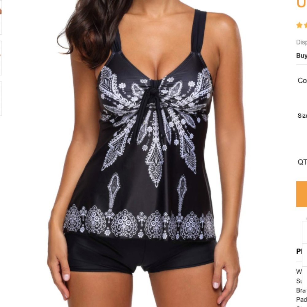 Spaghetti Strap Printed Tankini Top and Shorts 102